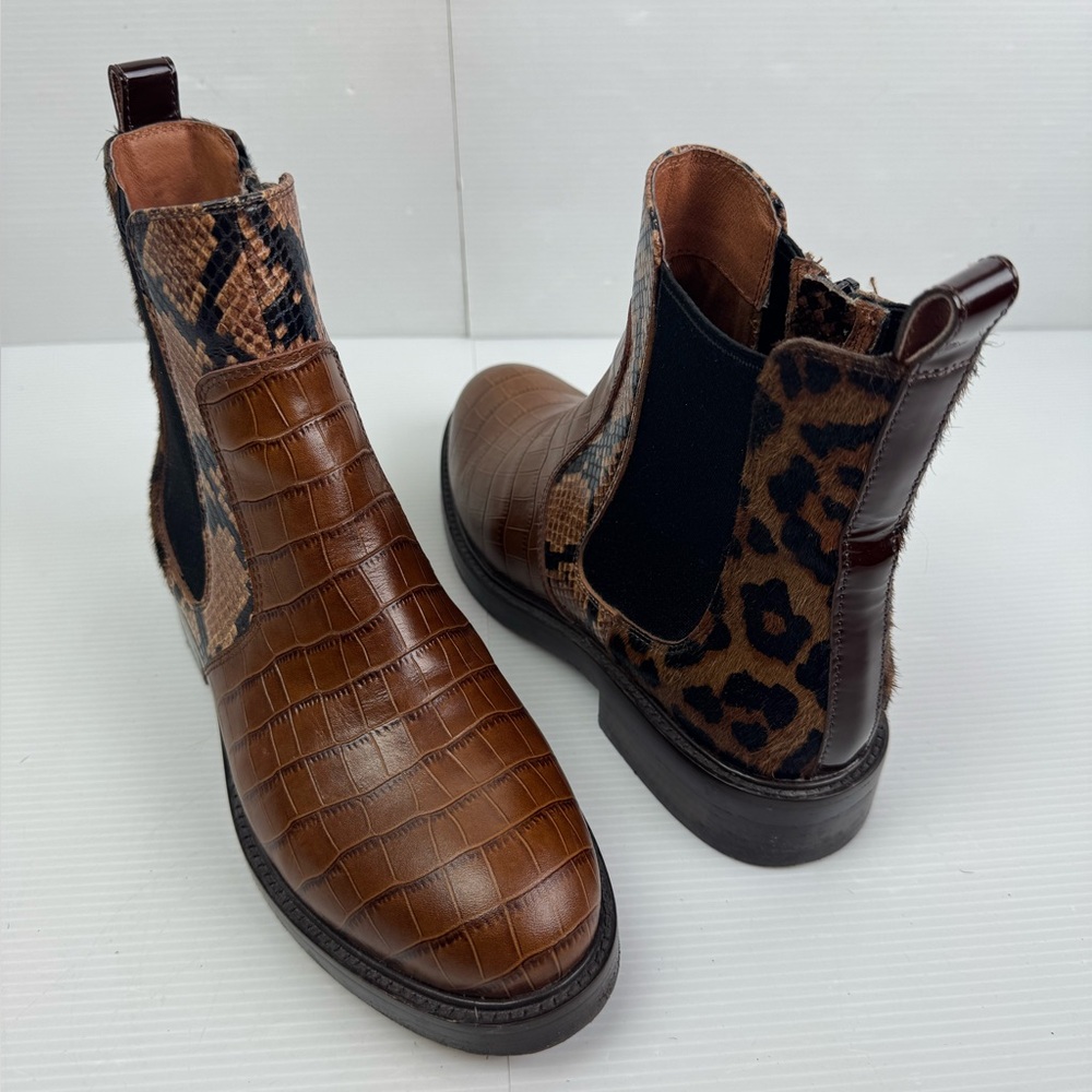 Jeffrey Campbell Edmond Chelsea Croc Embossed Ankle Boot Women’s 7 Brown Leather
